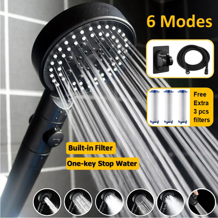 Bathroom Accessories High Pressure Shower Head Black 5 Mode Water Saving Stop Massage Rainfall Filter
Bathroom Accessories High Pressure Shower Head Black 5 Mode Water Saving Stop Massage Rainfall Filter