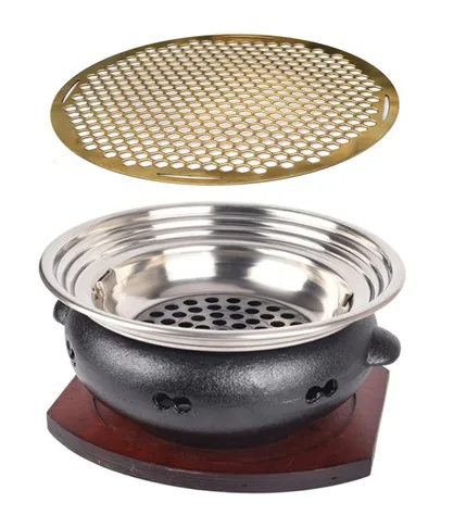 

cast iron charcoal barbecue grills Korean style commercial table bbq grill brass baking pan net household heating stove brazier