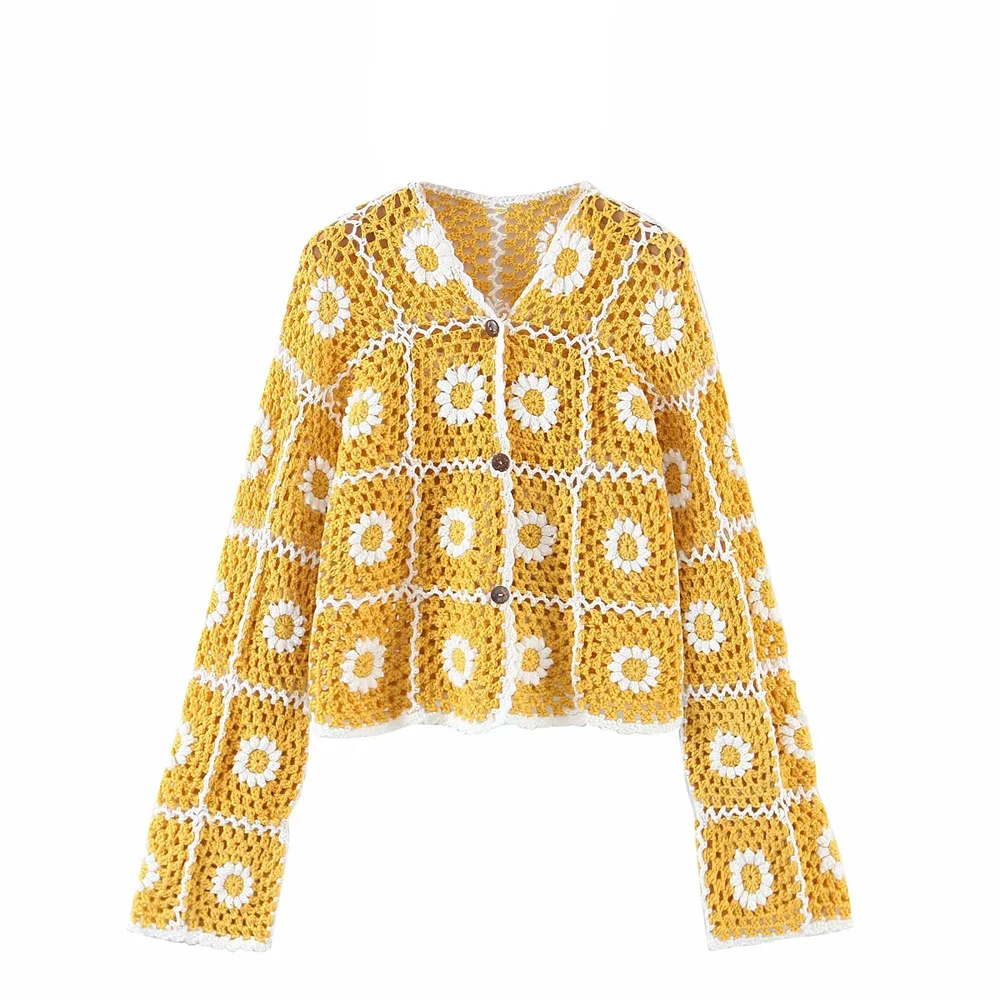Cropped Knit Cardigan Sun Protection Sweater crochet Jersey mesh fabric Outerwear Handmade Sunflower Knitted Hollow Out coat
Cropped Knit Cardigan Sun Protection Sweater crochet Jersey mesh fabric Outerwear Handmade Sunflower Knitted Hollow Out coat