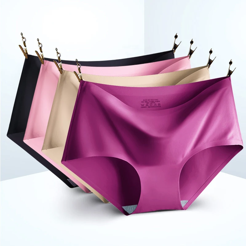 

3Pcs/Set Seamless Ice Silk Panties For Women Intimate Comfort Briefs Large Size Mid-waist M-XXL Multiple Color Options Lingerie