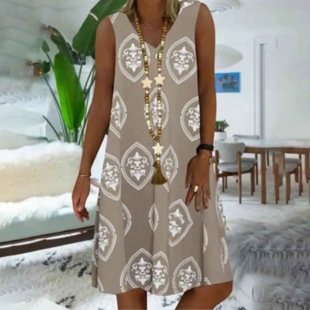 Summer Dress Casual Women V Neck A-line Dress Leisure Women Dress Ladies Sleeveless Printing Dress Knee-Length Females Dress
Summer Dress Casual Women V Neck A-line Dress Leisure Women Dress Ladies Sleeveless Printing Dress Knee-Length Females Dress