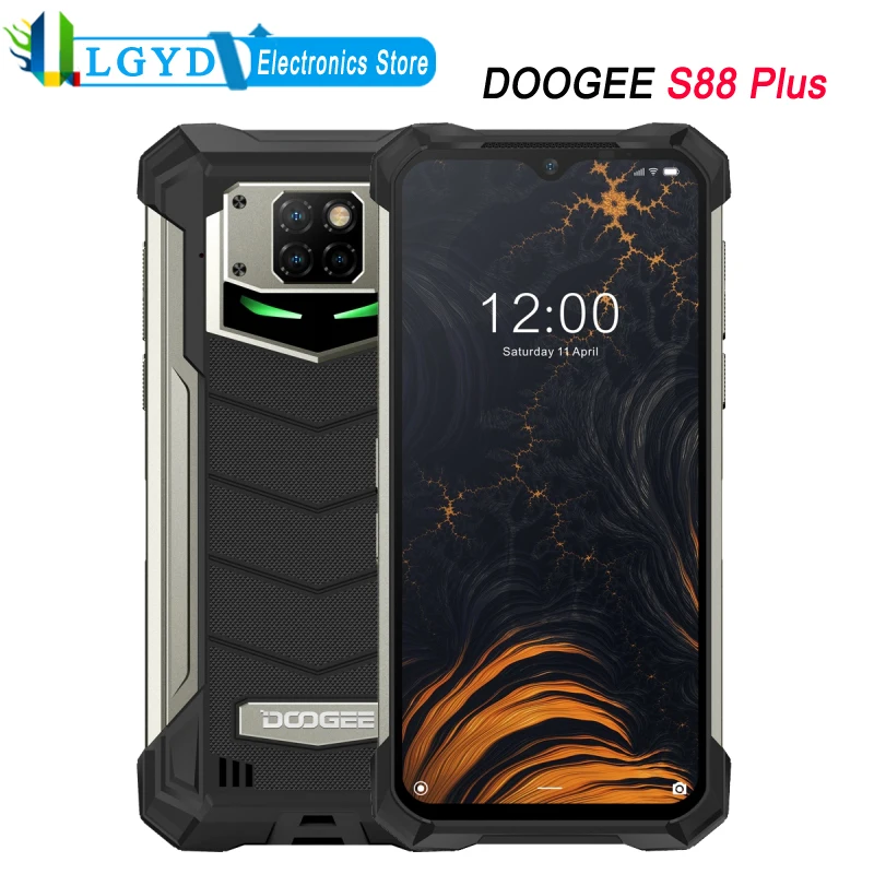 

DOOGEE S88 Plus Rugged Phone Waterproof 8GB RAM 128GB ROM 6.3'' Android MTK Helio P70 Octa Core Wireless charge Dual 4G LTE NFC