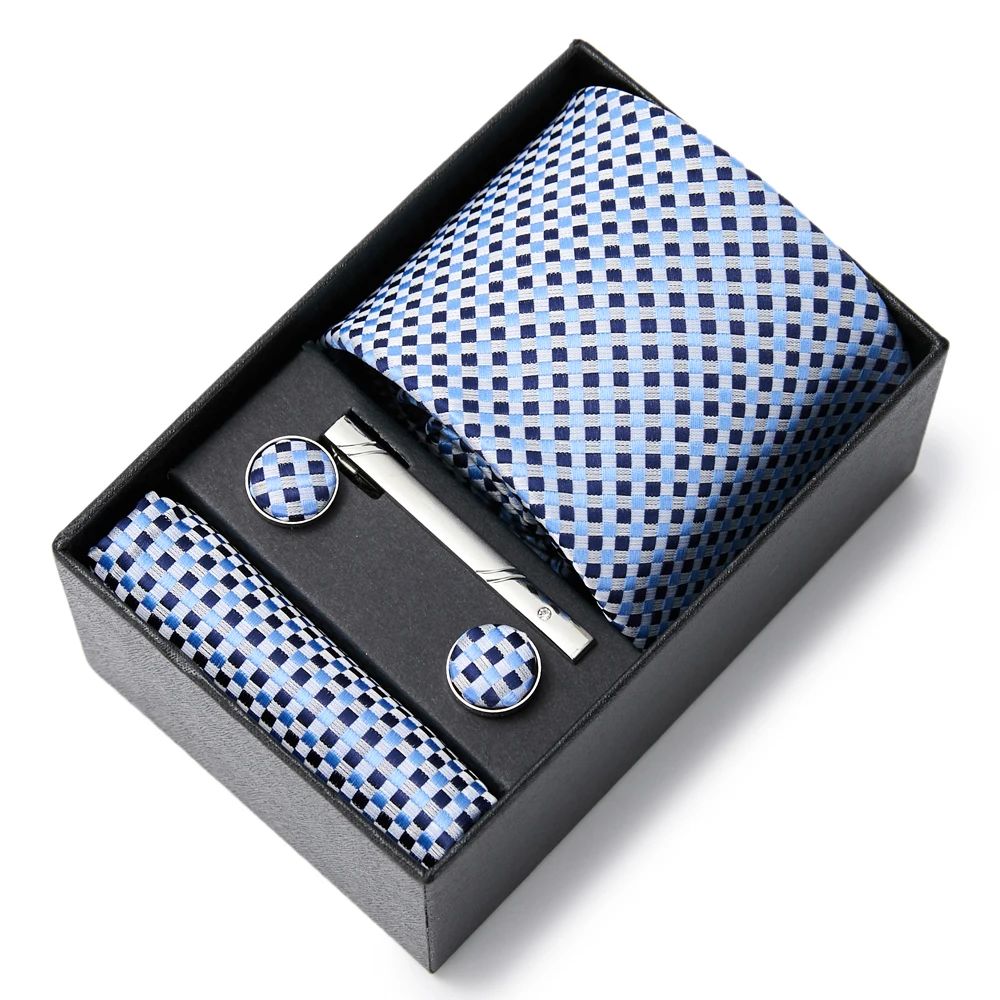 

Jacquard Factory Sale Festive Present Tie Handkerchief Pocket Squares Cufflink Set Tie Clip Necktie Box Shirt Accessories