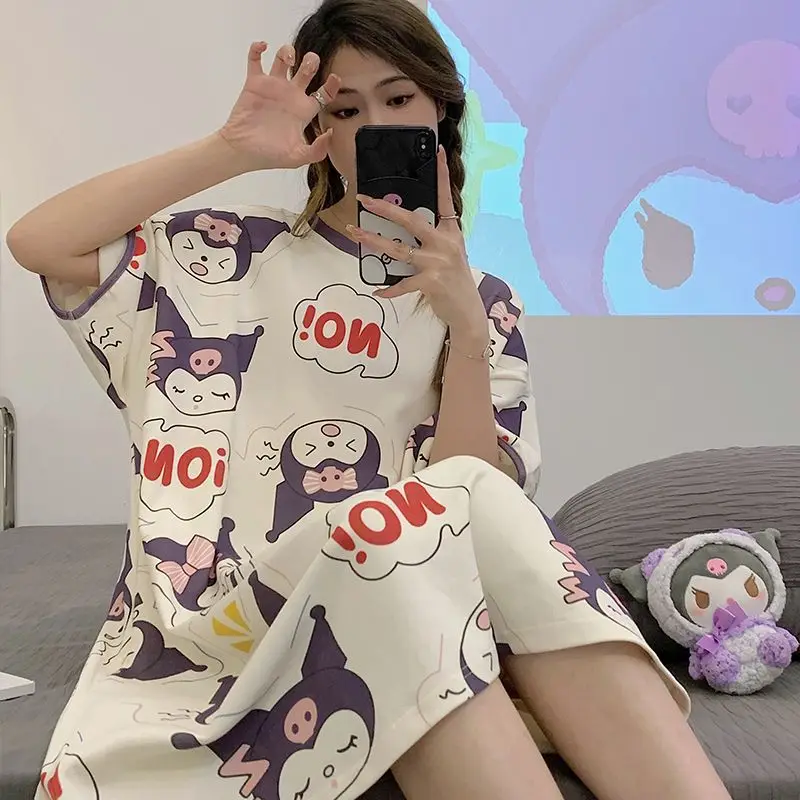 Пижама Sanrio Cinnamoroll женская летняя хлопковая, одежда для сна средней длины с коротким рукавом, Свободная Домашняя одежда для студентов
Пижама Sanrio Cinnamoroll женская летняя хлопковая, одежда для сна средней длины с коротким рукавом, Свободная Домашняя одежда для студентов