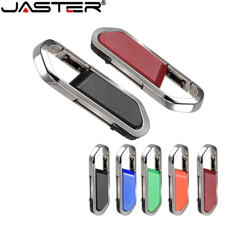 

JASTER USB Flash Drives Color Leather Carabiner 128GB Blue 64GB Black 32GB Green 16GB Portable Memory Stick 2.0 Mini USB Stick