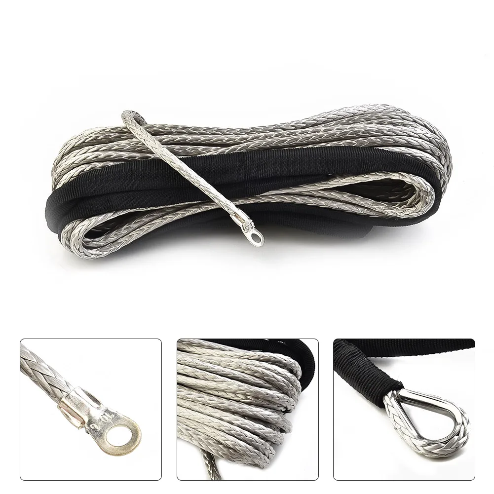 

ATV UTV 15m High Strength Synthetic Winch Line Cable Rope Tow Cord With Sheath Gray For Most Cars SUV ATV Motorcycle