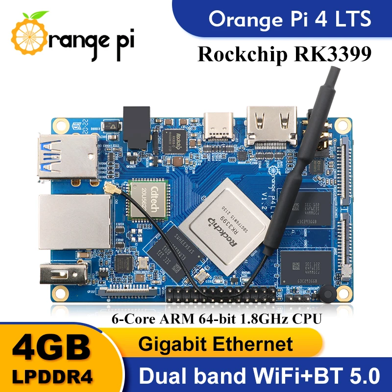 

Orange Pi 4 Lts Single Board Computer 4GB RAM 16GB EMMC Wifi BT5.0 Demo Board Support Android Ubuntu Debian OS Development Board