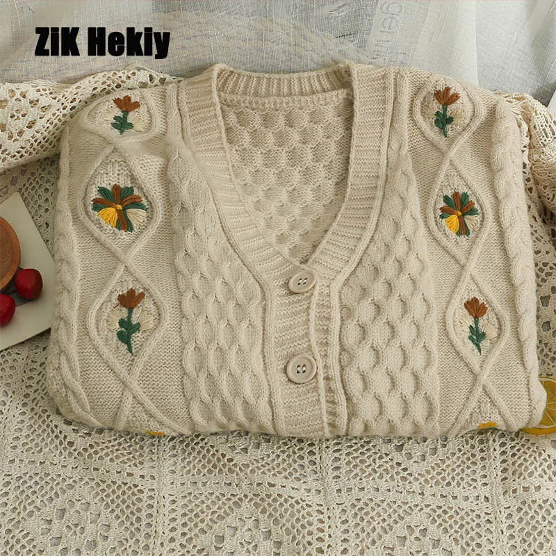 Zik Hekiy Women Loose V-Neck Single-Breasted Cardigan Sweater Women New Twist Twist Pattern Embroidered Long-Sleeved Knitted
Zik Hekiy Women Loose V-Neck Single-Breasted Cardigan Sweater Women New Twist Twist Pattern Embroidered Long-Sleeved Knitted