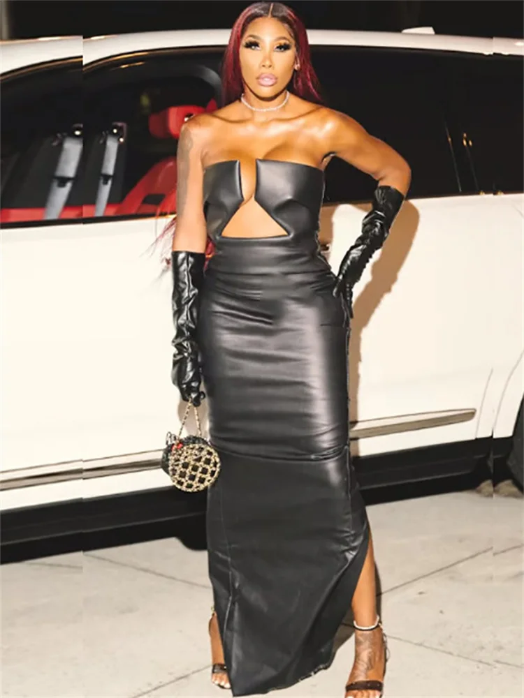 Werid Puss PU Leather Split Women Maxi Dress Slash Neck Hollow Sleeveless Solid Starpless Summer Trand Skinny Party Clubwear
Werid Puss PU Leather Split Women Maxi Dress Slash Neck Hollow Sleeveless Solid Starpless Summer Trand Skinny Party Clubwear