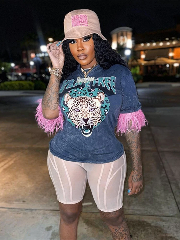 Футболка Balogun женская с графическим принтом, уличный топ с круглым вырезом и рукавами с перьями, Повседневная Свободная рубашка синего цвет...
Футболка Balogun женская с графическим принтом, уличный топ с круглым вырезом и рукавами с перьями, Повседневная Свободная рубашка синего цвет...