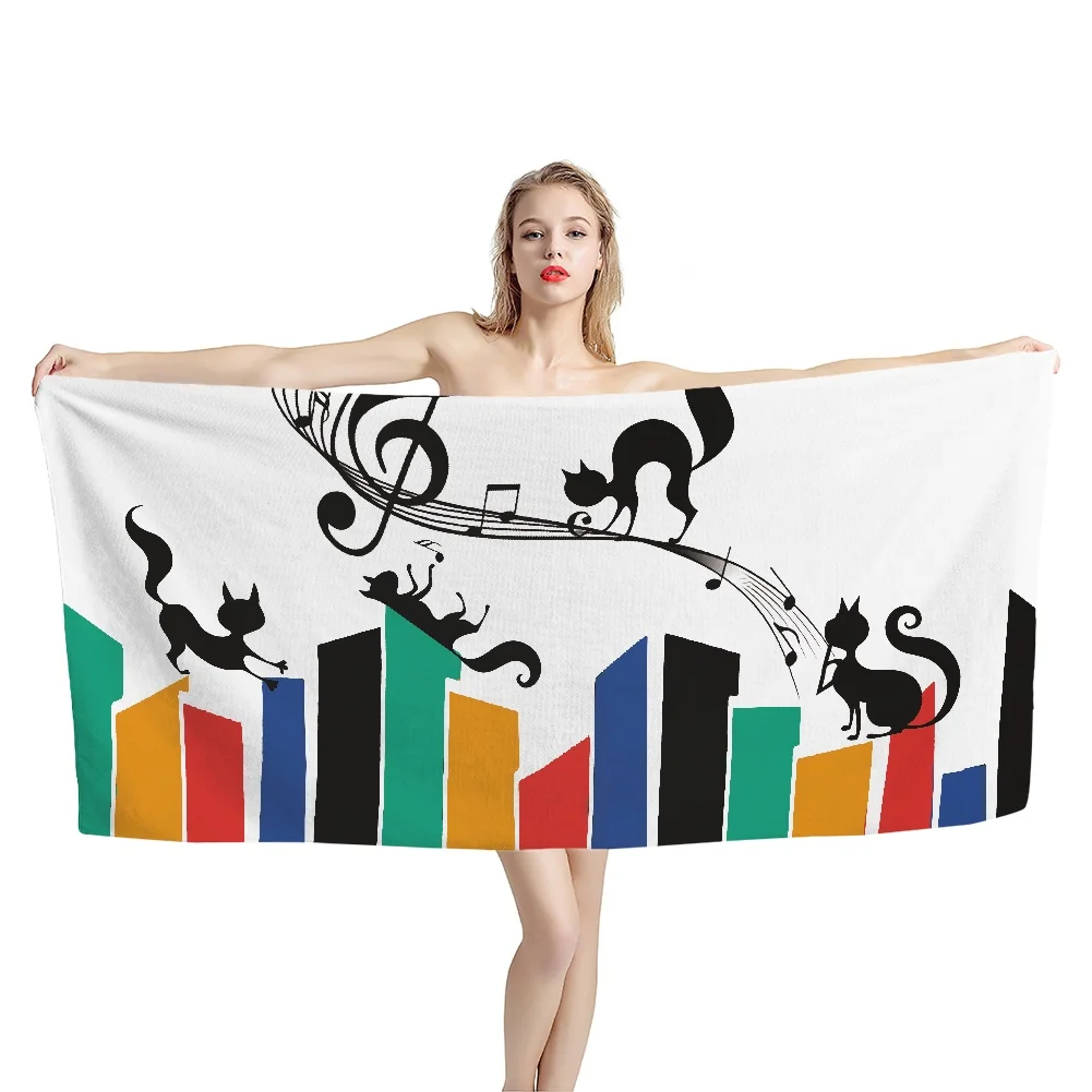 

Music Musical Note Alpaca Panda Cat Dog Beach Towel Sloth Print Quick Dry Super Absorbent Bath Towels for Travel Swimming Towel