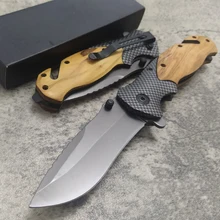8.2 Damascus Military Folding Blade Pocket Knife Mirror Blade Wood Handle for Outdoors Camping Hunting Tactical Survival Knife
