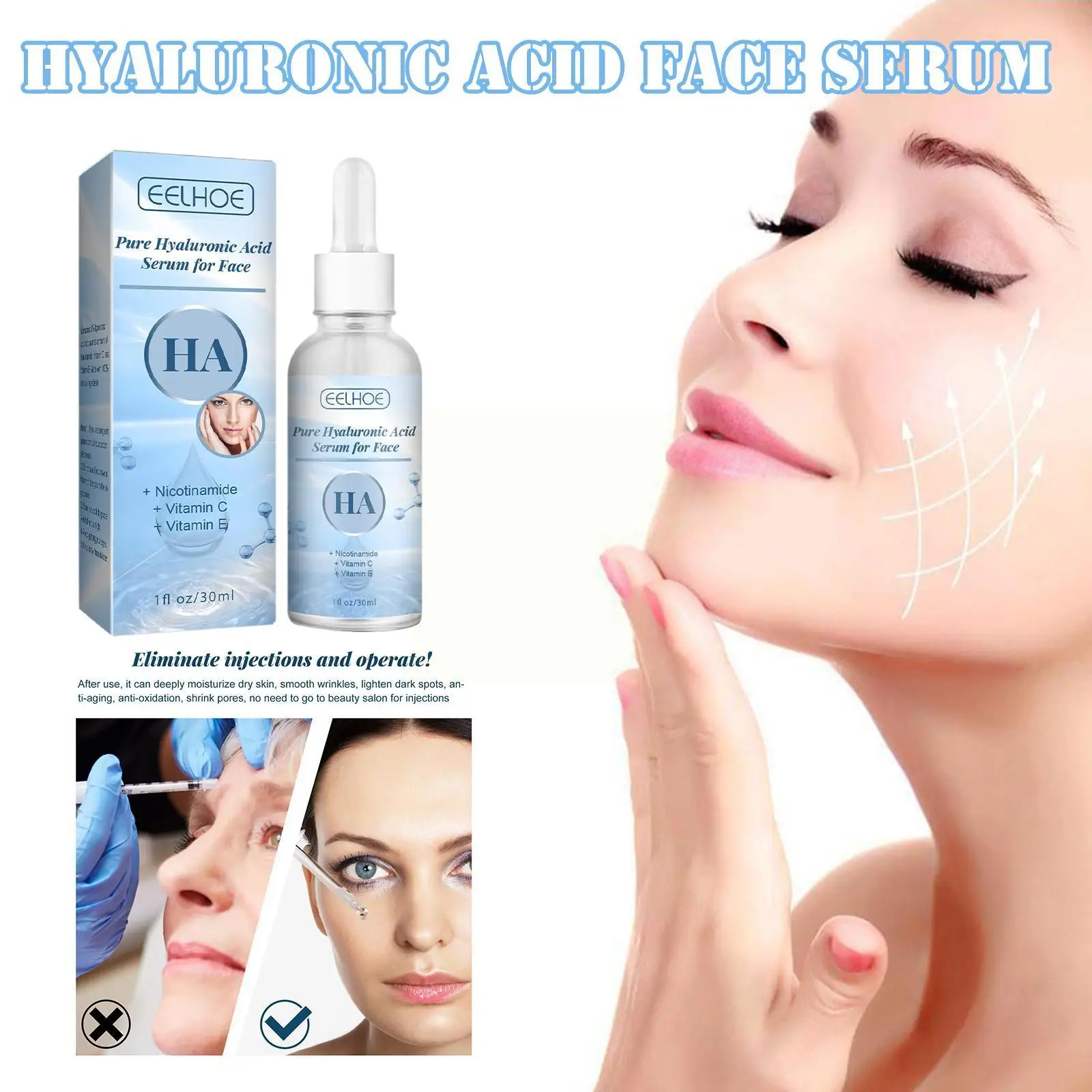 30ml Hyaluronic Acid Shrink Pore Moisturizing Face Niacinamide Anti-wrinkle Spot Skin Care Remover Brighten Dark Serum Whit S1T7
30ml Hyaluronic Acid Shrink Pore Moisturizing Face Niacinamide Anti-wrinkle Spot Skin Care Remover Brighten Dark Serum Whit S1T7