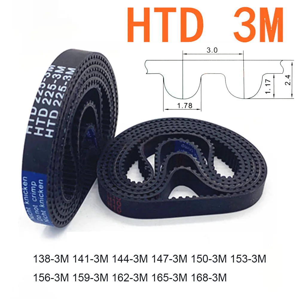 

Width 6 10 15 20mm HTD 3M Rubber Arc Tooth Timing Belt Pitch Length 138 141 144 147 150 153 156 159 162 165 168mm Drive Belts