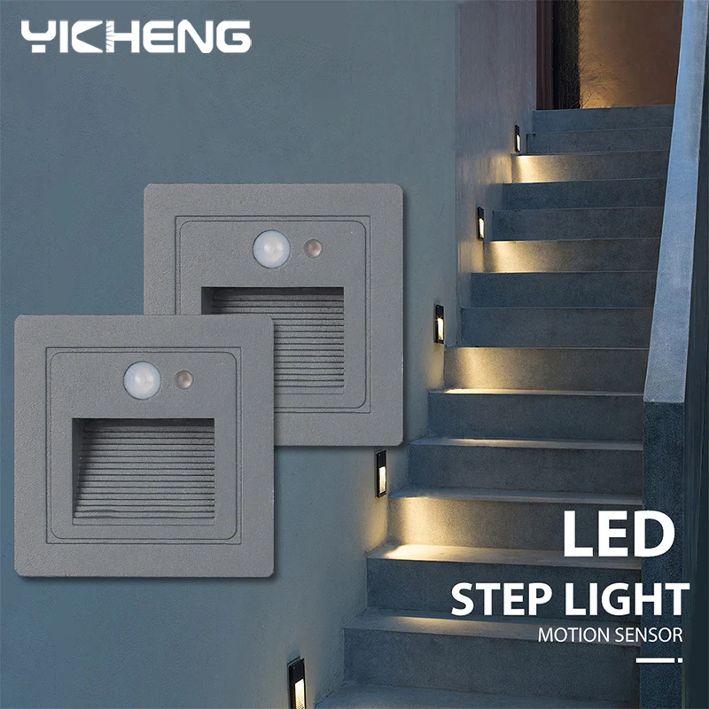 

PIR Motion Sensor LED Stair Lamp Modern LED Step Wall Lamp Indoor Lighting Recessed Corridor Night Light Footlight AC85-265V 3W