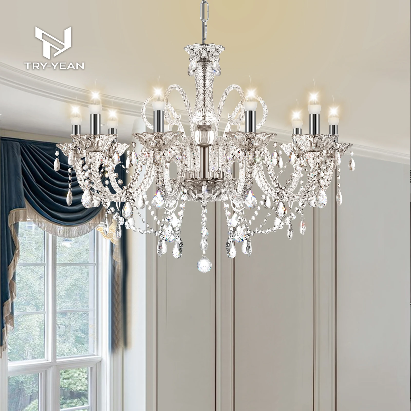 TRY-YEAN Crystal Transparent Chandelier 10 Arm Vintage Pendant Lighting Classic K9 Crystals Drop w/ Adjustable Chain for Bedroom
TRY-YEAN Crystal Transparent Chandelier 10 Arm Vintage Pendant Lighting Classic K9 Crystals Drop w/ Adjustable Chain for Bedroom