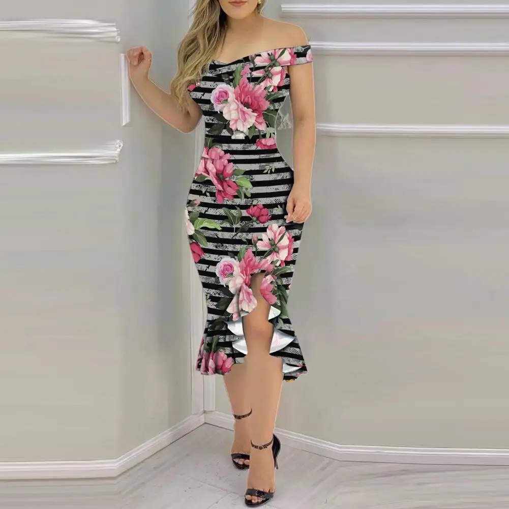 Popular Formal Dress Non-positioning Print Temperament Bodycon Dress Slit Hem Hip Wrap Dress 
Popular Formal Dress Non-positioning Print Temperament Bodycon Dress Slit Hem Hip Wrap Dress
