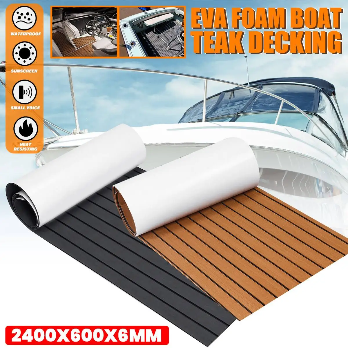 

2400X600x6mm EVA Brown Boat Flooring Faux Teak Decking Sheet Pad For Boats Marine Yacht Deck Mat RV Floor Pad