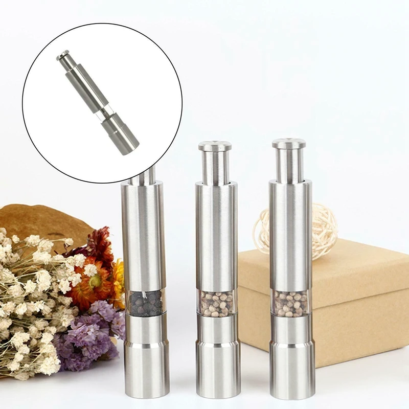 Salt And Pepper Grinder Stainless Steel Push Button Silver For Cooking Spice Thumb Push Pepper Mill Portable Grinder Promotion
Salt And Pepper Grinder Stainless Steel Push Button Silver For Cooking Spice Thumb Push Pepper Mill Portable Grinder Promotion