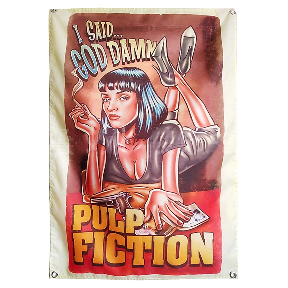 

PULP FIGTION Movie Poster Flag Banner Tapestry Wall Hanging Tapestries Wall Cloth Stickers Bedside Bedroom Home Decor