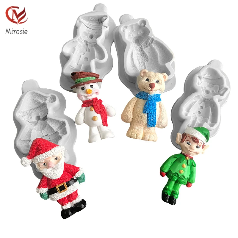 

Mirosie Christmas Santa Claus Elk Elf Kid Silicone Molds Snowman Fondant Cake Chocolate Mold DIY Cake Decoration Accessories