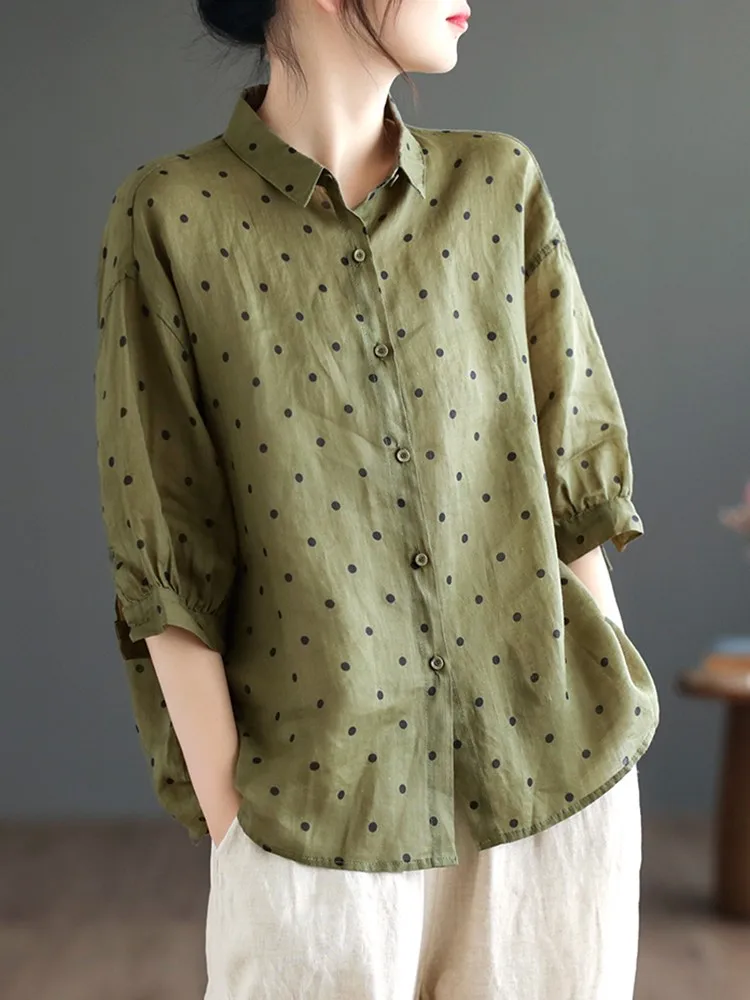 Women Summer Casual Shirts New Arrival 2023 Vintage Style Turn-down Collar Polka Dot Print Loose Female Cotton Tops Shirt B2587
Women Summer Casual Shirts New Arrival 2023 Vintage Style Turn-down Collar Polka Dot Print Loose Female Cotton Tops Shirt B2587
