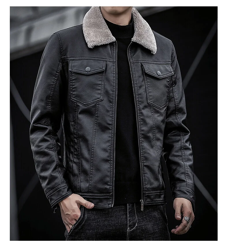 Thick Mens Leather Jacket Winter Autumn Men's Motorcycle Jacket Fashion Faux Fur Collar Windproof Warm Coat Fleece Jacket Men 
Thick Mens Leather Jacket Winter Autumn Men's Motorcycle Jacket Fashion Faux Fur Collar Windproof Warm Coat Fleece Jacket Men