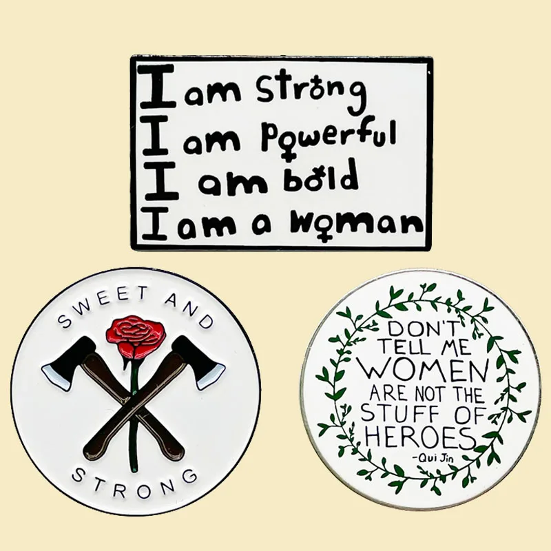 

Feminist Strong Powerful Bold Women Pin Enamel Brooch Alloy Metal Badges Lapel Pins Brooches for Backpacks Jewelry Accessories