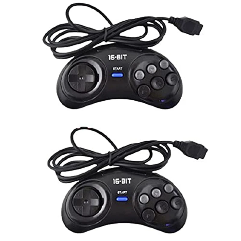 

Игровой контроллер SEGA Genesis для 16-битного контроллера, 6 кнопок, геймпад для SEGA MD, черные аксессуары для игр, 2 шт.