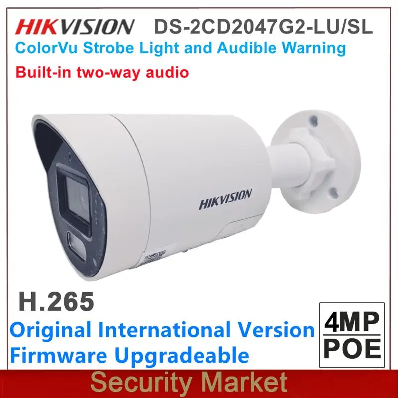 

Оригинальная английская Hikvision DS-2CD2047G2-LU/SL 4 МП Стробоскопическая и звуковая мини-цилиндрическая сетевая камера