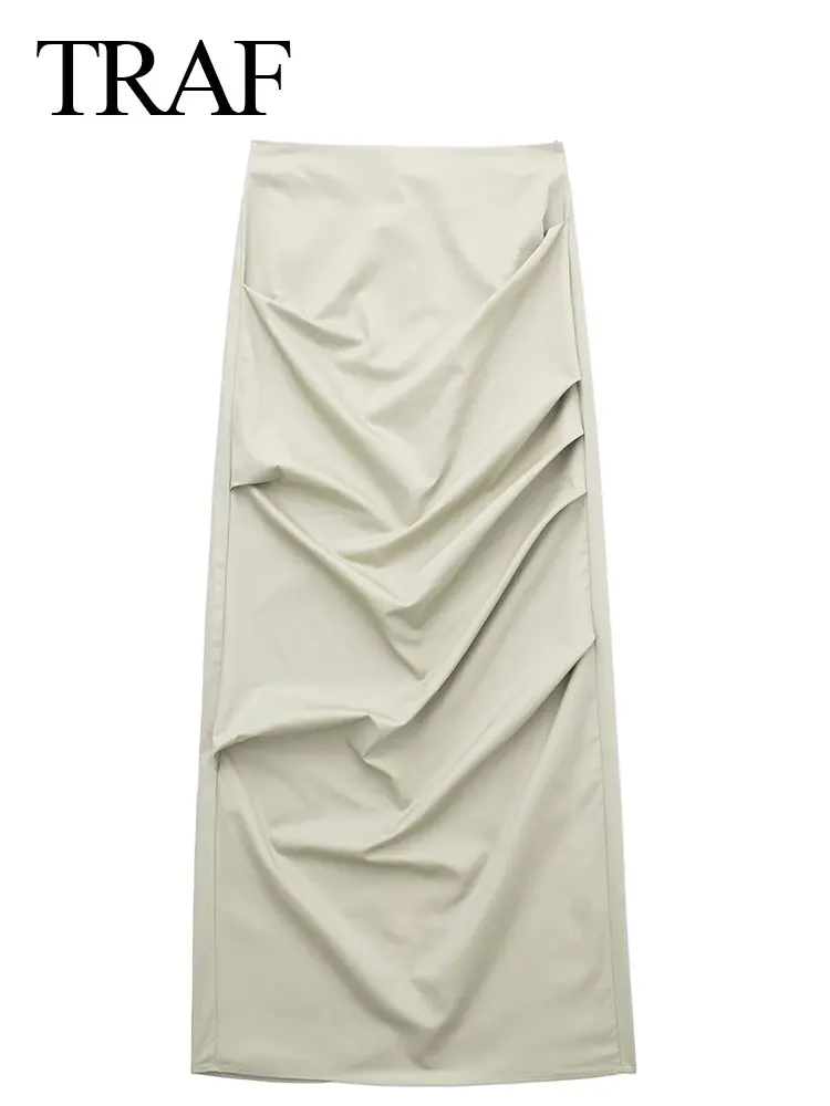 TRAF Women High Waist Pleated Midi Skirt Elegant Solid Back Zipper Slit Skirts Spring Female Slim Draped Skirt Streetwear
TRAF Women High Waist Pleated Midi Skirt Elegant Solid Back Zipper Slit Skirts Spring Female Slim Draped Skirt Streetwear