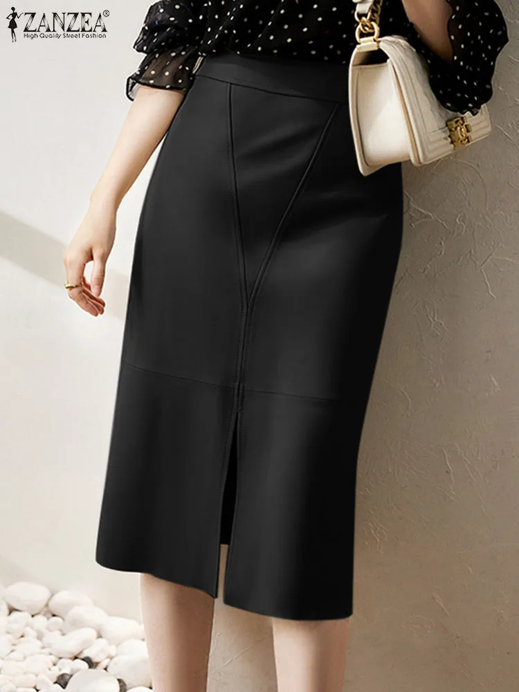 ZANZEA Vintage High Waisted Slit Jupes 2023 Autumn PU Leather Skirts Women Bright Line Decoration Knee Length Skirt Casual Falda
ZANZEA Vintage High Waisted Slit Jupes 2023 Autumn PU Leather Skirts Women Bright Line Decoration Knee Length Skirt Casual Falda