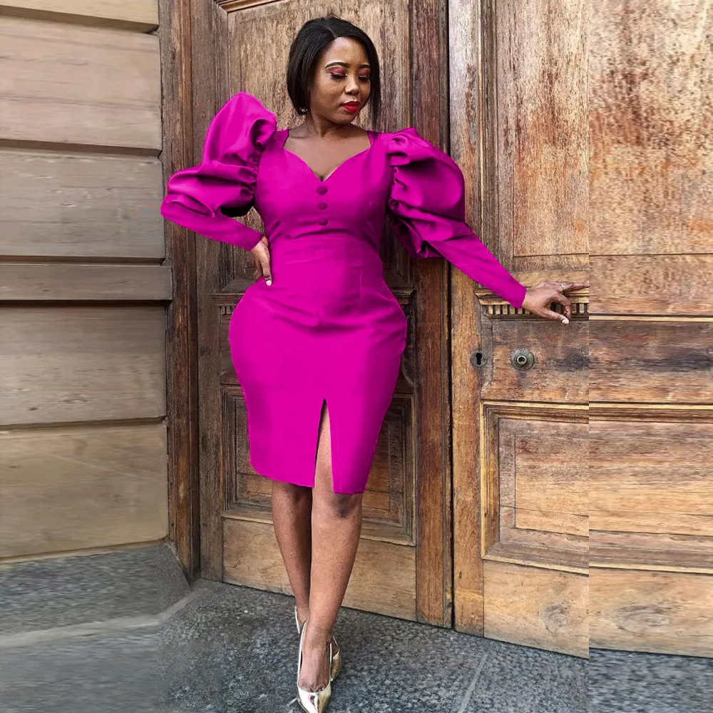 Dress 2021 Autumn Winter New Rose Red U-neck Puff Sleeve Buttons Split Fork High Waist Buttocks Fashion Temperament Commute
Dress 2021 Autumn Winter New Rose Red U-neck Puff Sleeve Buttons Split Fork High Waist Buttocks Fashion Temperament Commute