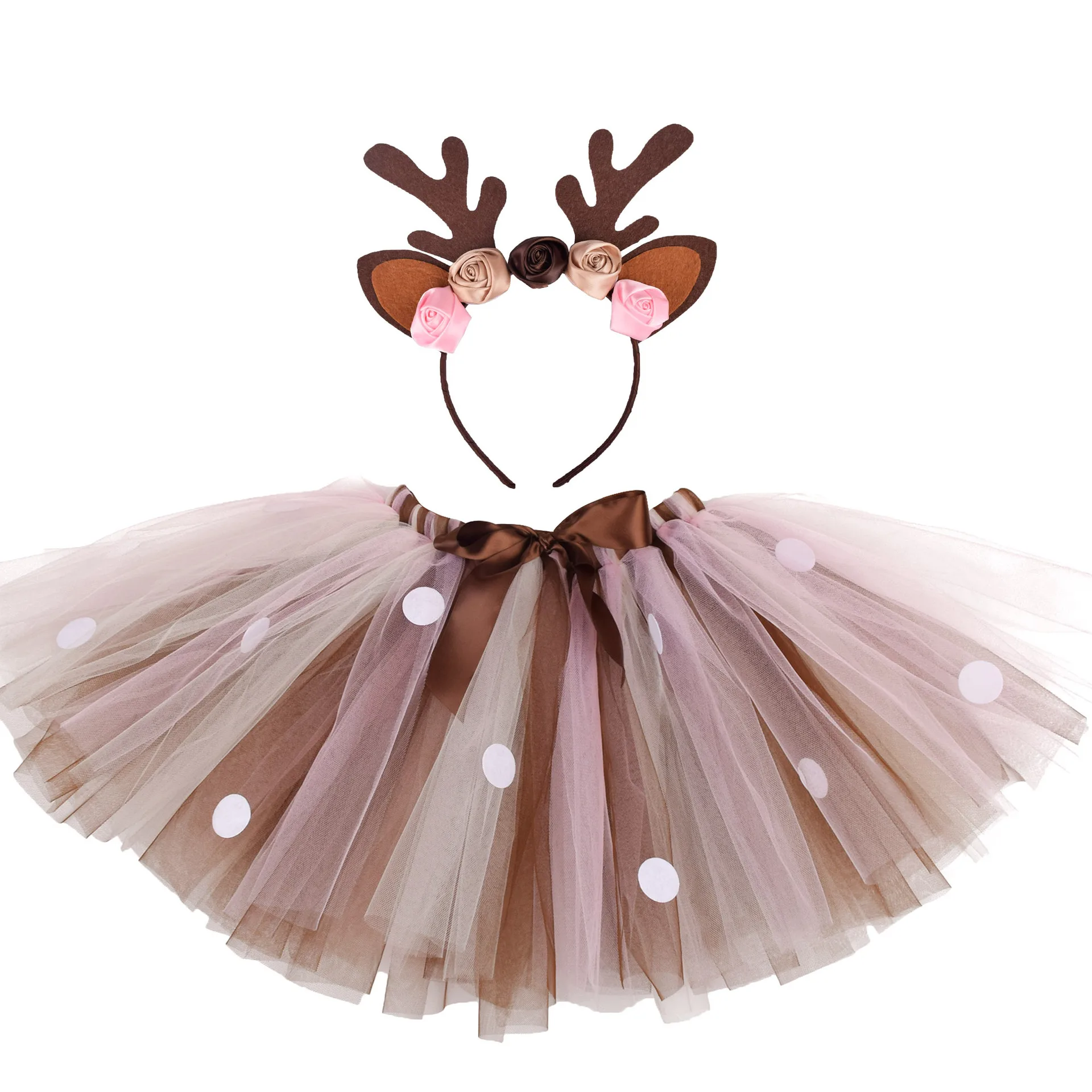 

Pink/Brown Deer Fluffy Tutu Skirt Baby 1st Birthday Party Tulle Skirt Girls Christmas Costume Polka Dots Skirt Newborn Photo Pro