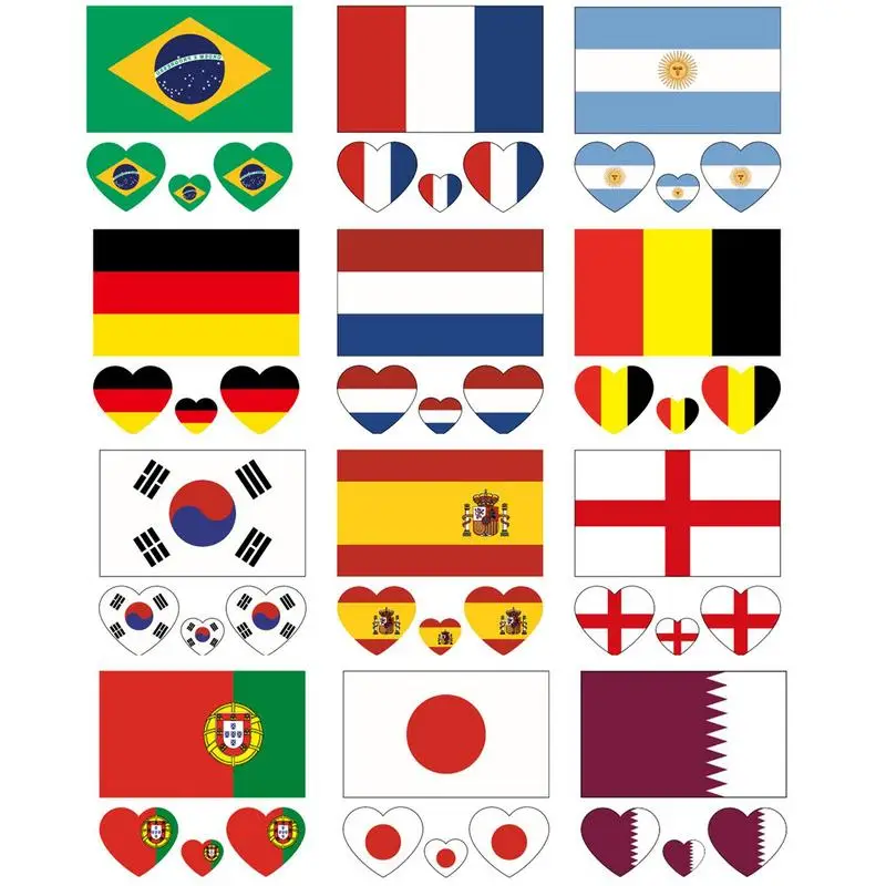 

10 Sheets Flag Stickers Argentina Germany Brazil France Netherlands Belgium South Korea Spain England Portugal Japan Qatar