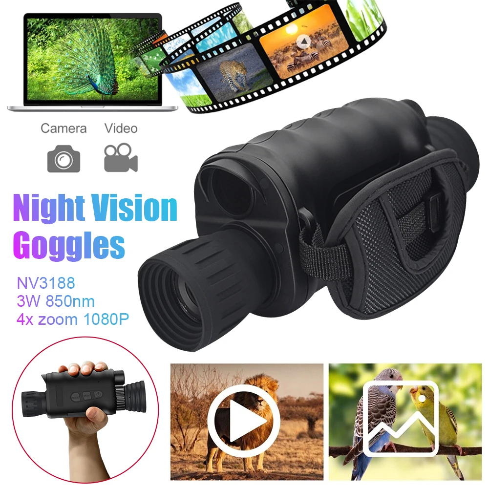 Digital Monocular Night Vision Goggles 4x Digital Zoom 1080P Video Photo Recorder HD Day And Night Vision Hunting Telescope
Digital Monocular Night Vision Goggles 4x Digital Zoom 1080P Video Photo Recorder HD Day And Night Vision Hunting Telescope