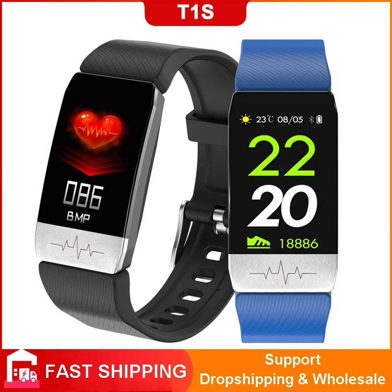 

T1S Smart Watch Band With Temperature Measure ECG Heart Rate Blood Pressure Monitor Weather Forecast Drinking Remind Smartwatch