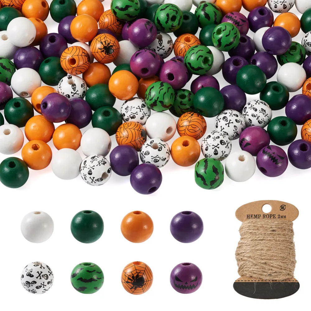 120Pcs Halloween Wood Beads Craft Wood Spacer Bead Natural Wooden Beads with Skull Bat Pattern Round Balls for Garland Decor DIY
120Pcs Halloween Wood Beads Craft Wood Spacer Bead Natural Wooden Beads with Skull Bat Pattern Round Balls for Garland Decor DIY