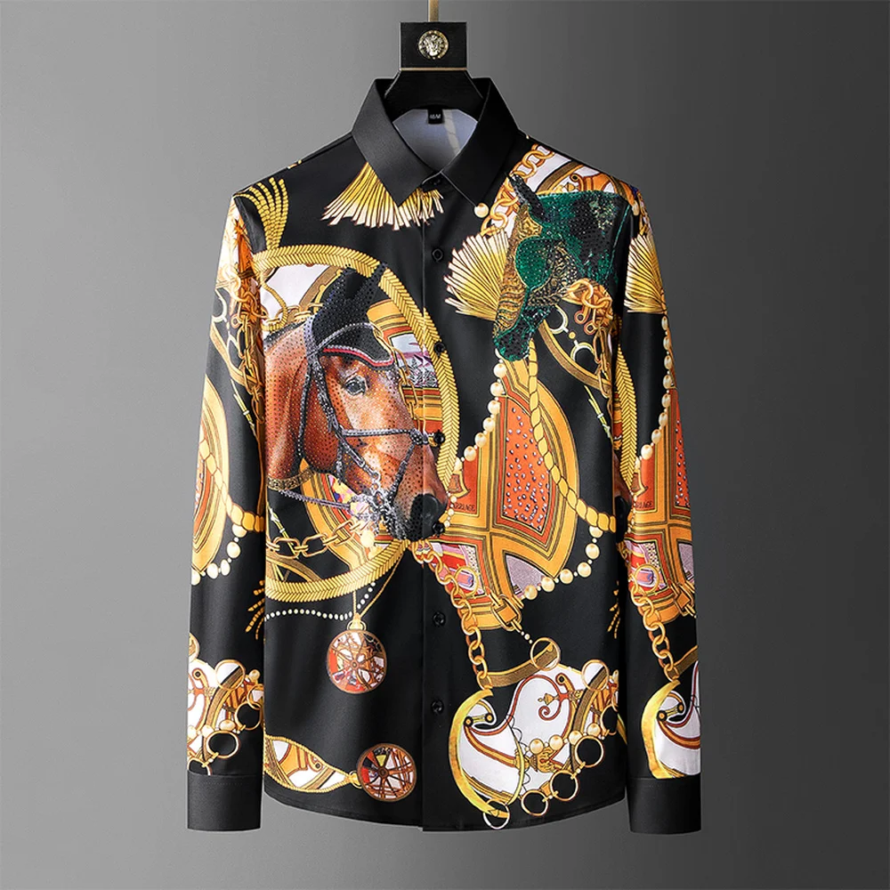 Luxury Retro Rhinestones Men's Shirts Long Sleeve Social Party Tuxedo Casual Shirt Slim Streetwear Business Formal Dress Shirts
Luxury Retro Rhinestones Men's Shirts Long Sleeve Social Party Tuxedo Casual Shirt Slim Streetwear Business Formal Dress Shirts