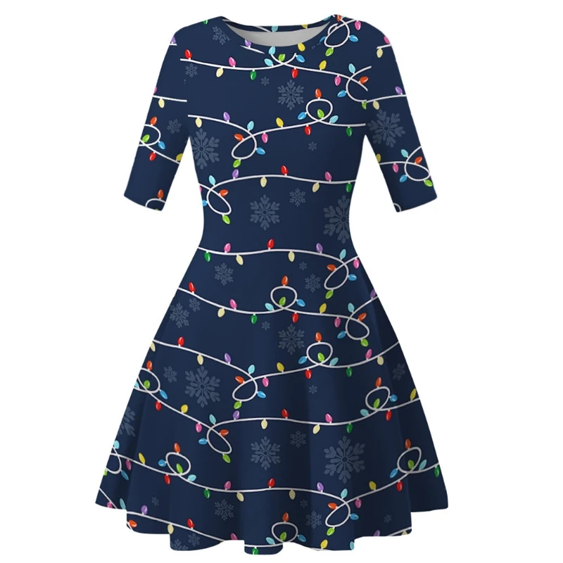 Women Christmas Half Sleeves Round Neck Swing Midi A-Line Dress Colorful Cartoon 3D Printed Pullover Pleated Flared Holiday
Women Christmas Half Sleeves Round Neck Swing Midi A-Line Dress Colorful Cartoon 3D Printed Pullover Pleated Flared Holiday