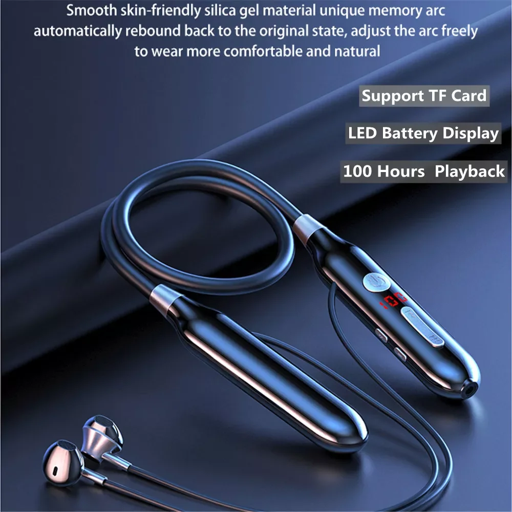 100 Hours Bluetooth Headphone HiFi Stereo Wireless Earphone Neckband Power LED Display Waterproof Sport Headset TF Card with Mic 
100 Hours Bluetooth Headphone HiFi Stereo Wireless Earphone Neckband Power LED Display Waterproof Sport Headset TF Card with Mic