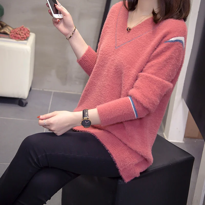 Pullover Women`s Sweater 2021 Autumn Winter Korean V-neck Loose Warm Mohair Jumpers Oversize Ladies Knitwear Plus Size Cashmere
Pullover Women`s Sweater 2021 Autumn Winter Korean V-neck Loose Warm Mohair Jumpers Oversize Ladies Knitwear Plus Size Cashmere