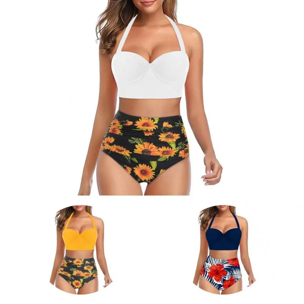 Эластичная пляжная одежда, бюстгальтер с лямкой через шею, трусики с принтом подсолнуха, купальник для плавания
Эластичная пляжная одежда, бюстгальтер с лямкой через шею, трусики с принтом подсолнуха, купальник для плавания