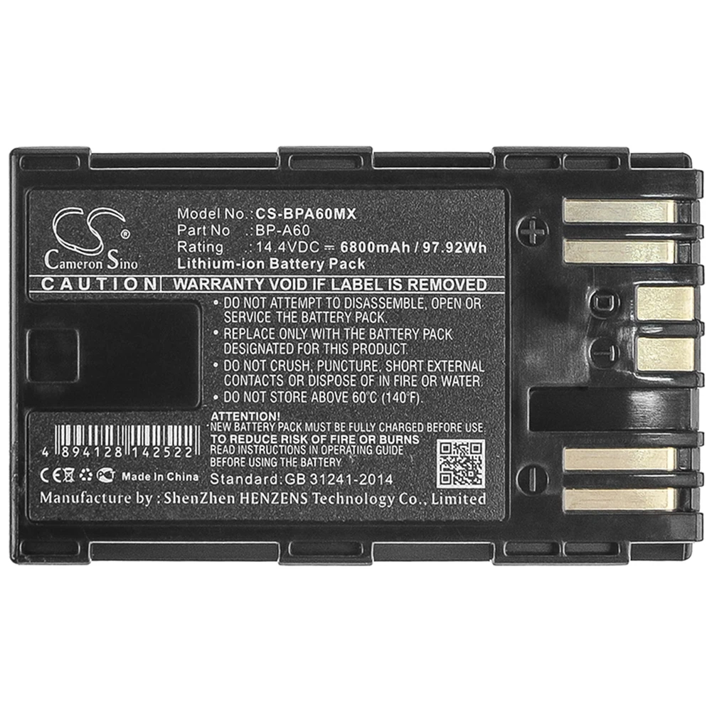 Cameron Sino 6800mA Battery for Canon CA-CP200L,EOS C200,EOS C200 PL,EOS C200B BP-A60
Cameron Sino 6800mA Battery for Canon CA-CP200L,EOS C200,EOS C200 PL,EOS C200B BP-A60
