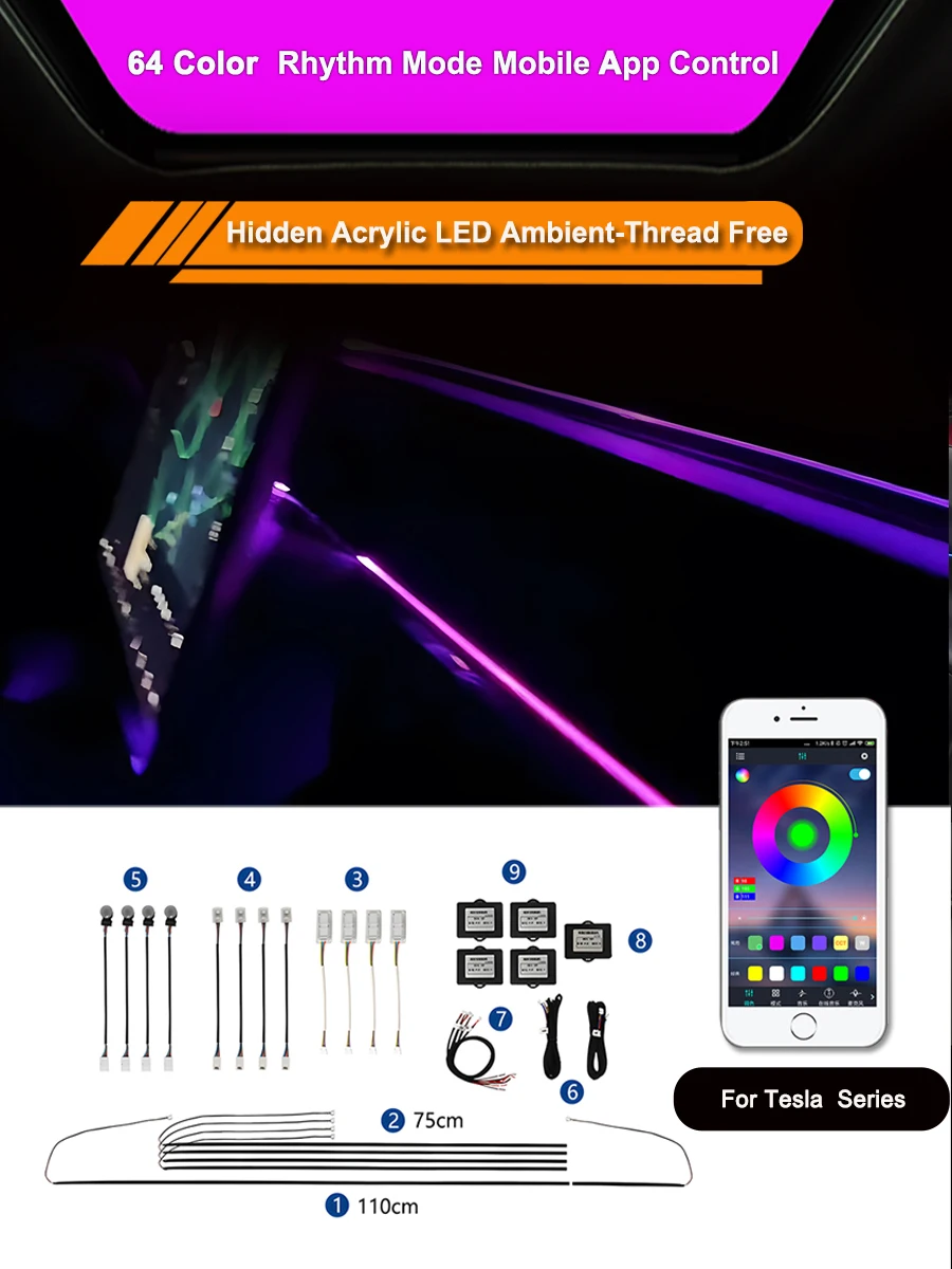 For Car Tesla Model 3 Y S X App Control Led Decorative Lamp RGB Acrylic Ambient Atmosphere Light
For Car Tesla Model 3 Y S X App Control Led Decorative Lamp RGB Acrylic Ambient Atmosphere Light