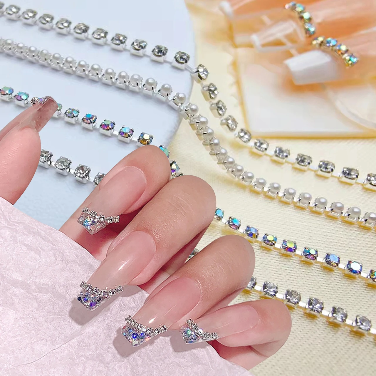 50cm Nail Rhinestones Chain 1.5mm/2mm Silver AB Colors Stone 3D Nail Art Decoration Metal Steel Chain Charms Luxury Nail Bead
50cm Nail Rhinestones Chain 1.5mm/2mm Silver AB Colors Stone 3D Nail Art Decoration Metal Steel Chain Charms Luxury Nail Bead