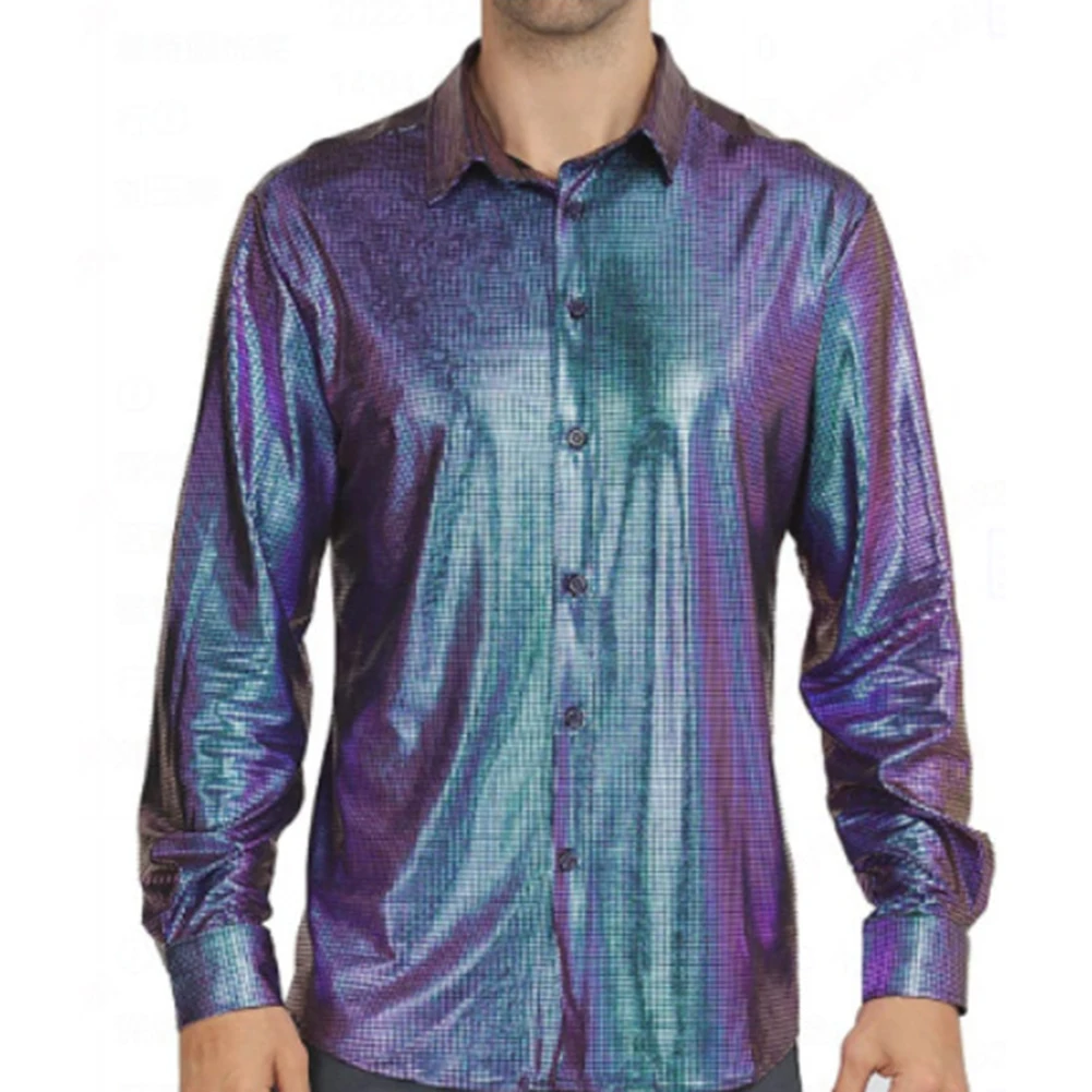 Mens Slim Disco Long Sleeves Dot Hot Stamping Laser Printed Lapel Colorful Gradient Shirt Beach Casual Button Down Luxury Shirts
Mens Slim Disco Long Sleeves Dot Hot Stamping Laser Printed Lapel Colorful Gradient Shirt Beach Casual Button Down Luxury Shirts