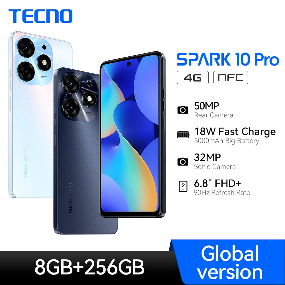 

TECNO SPARK 10 Pro 4G Smartphone 50MP Rear Camera 5000mAh NFC 6.8" FHD+ Display 8GB 256GB Cellphone