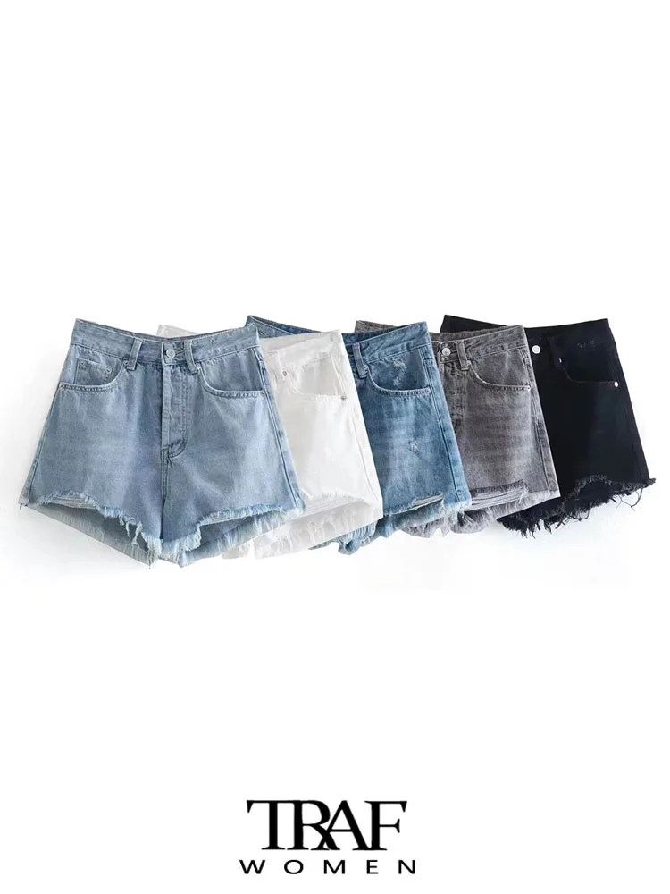 TRAF Women Fashion With Pockets Frayed Hem Denim Shorts Vintage High Waist Button Fly Female Short Pants Mujer
TRAF Women Fashion With Pockets Frayed Hem Denim Shorts Vintage High Waist Button Fly Female Short Pants Mujer