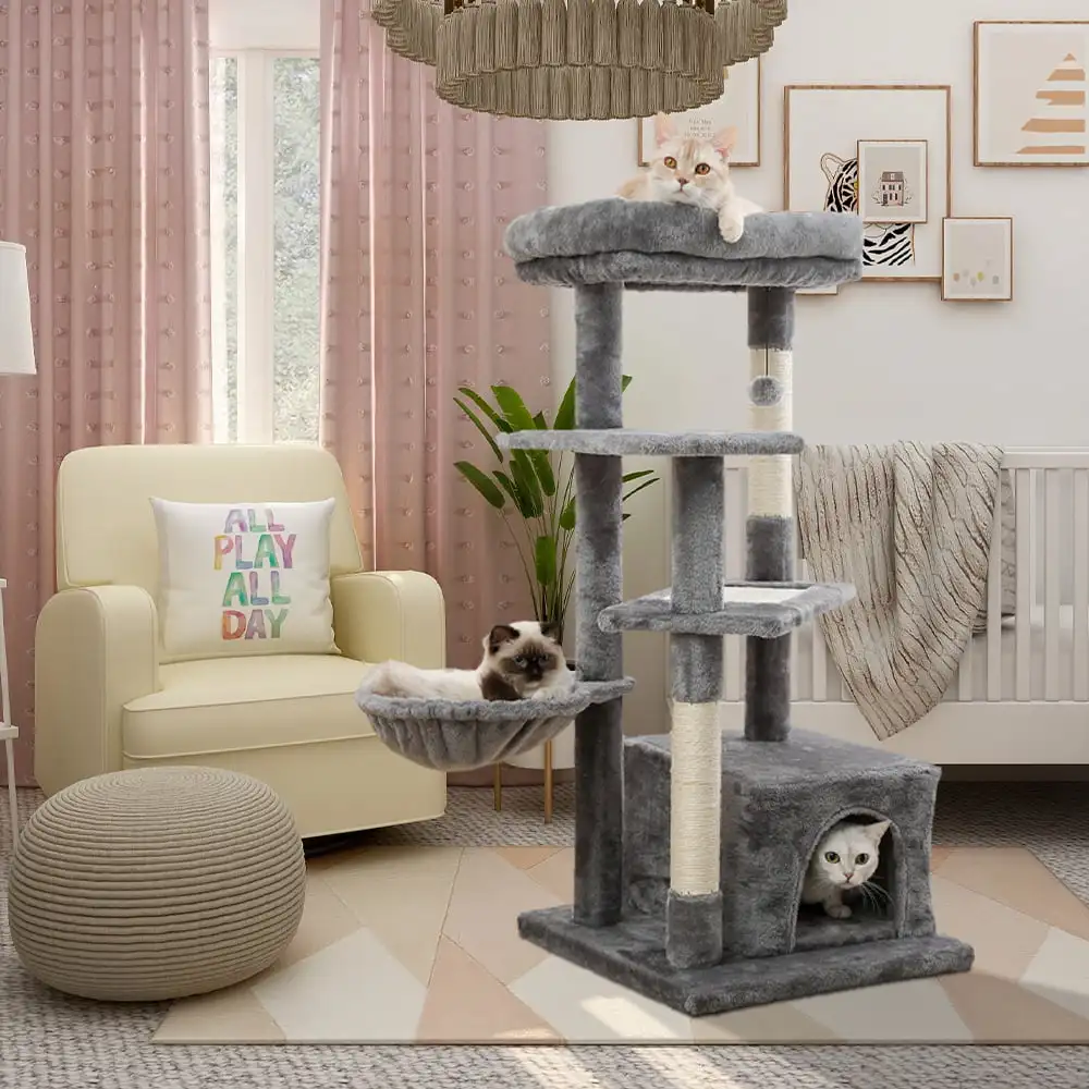 Tree for Indoor Cats, 42 Inches Multi-Level Cat Tower with Sisal Covered Scratching Posts, Spacious Condo, Cozy Hammock and Plus
Tree for Indoor Cats, 42 Inches Multi-Level Cat Tower with Sisal Covered Scratching Posts, Spacious Condo, Cozy Hammock and Plus